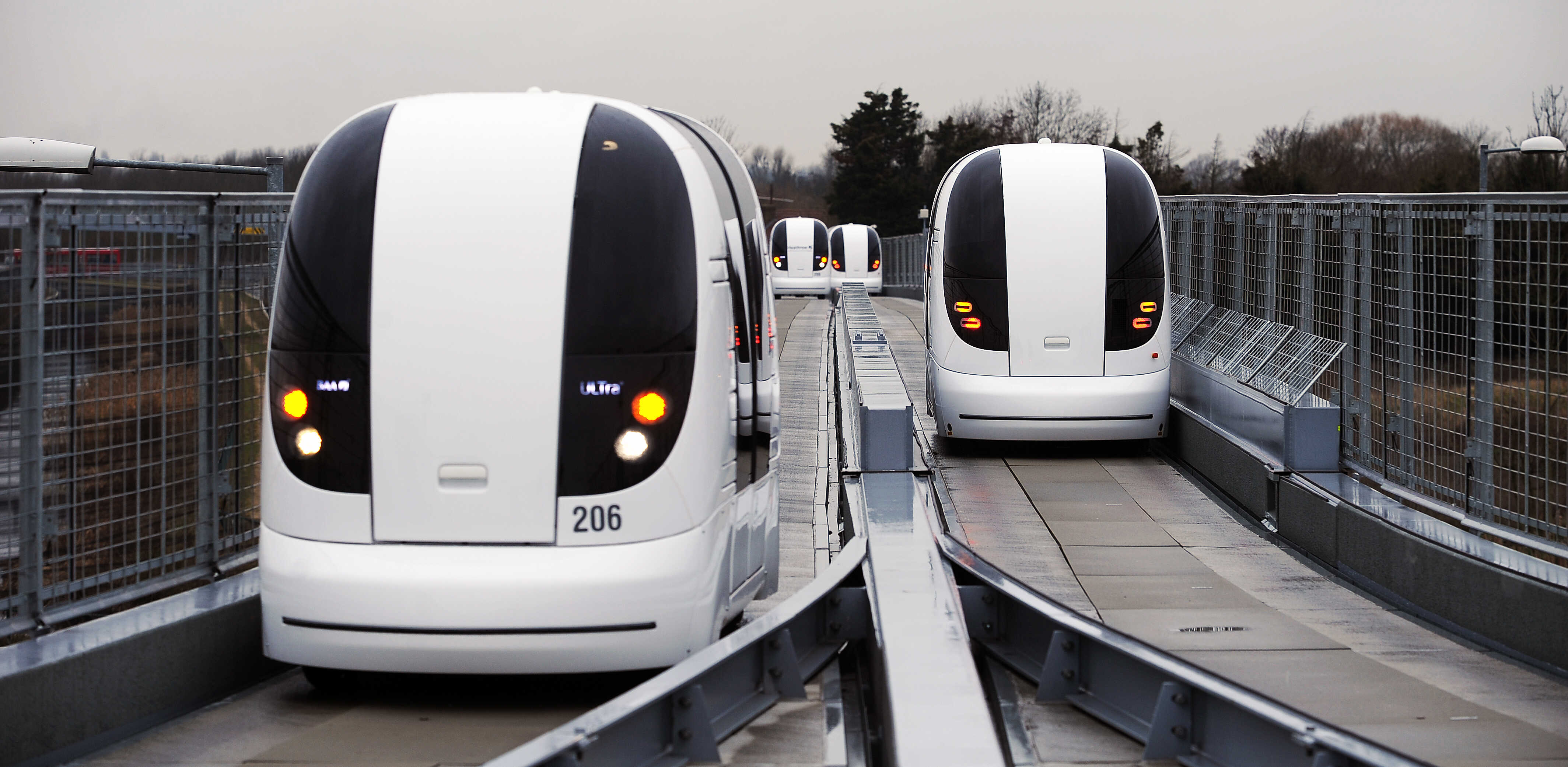 driverless pods on guideway network